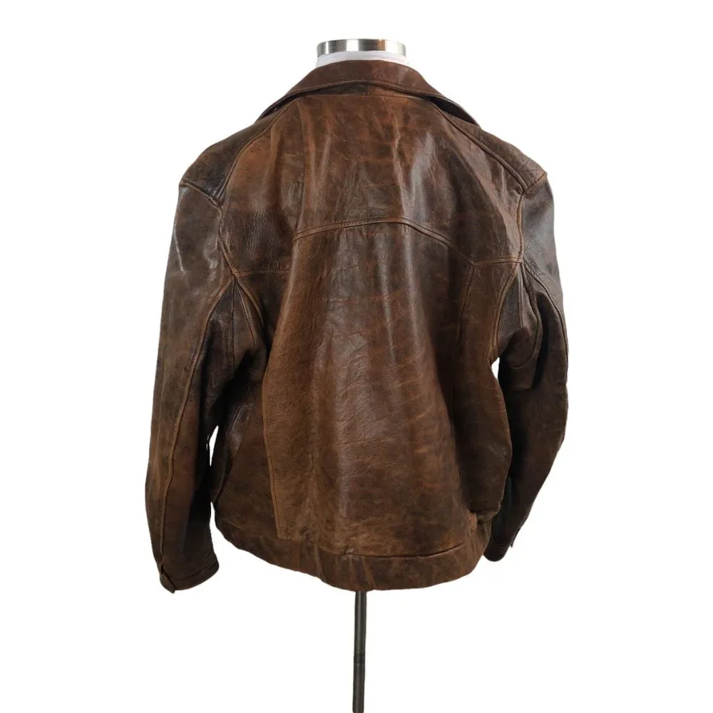 Pioneer Wear Distressed Men's Bomber Style Brown Lamb Leather Jacket Size 44 - Picture 2 of 16